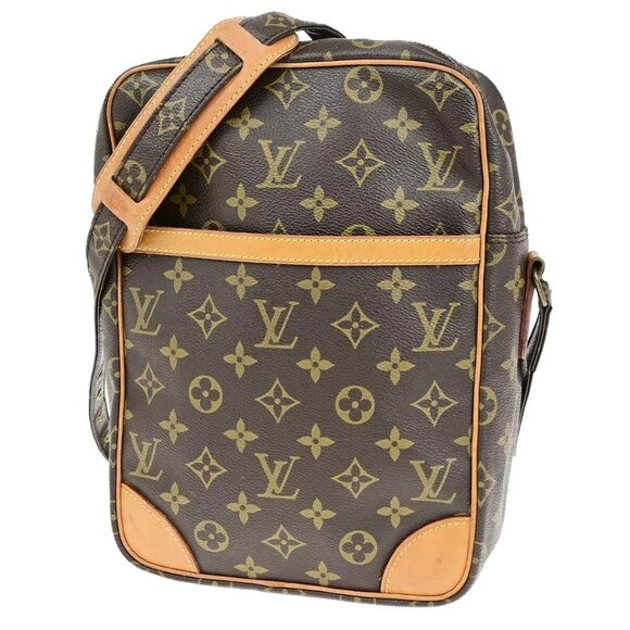 Auth LOUIS VUITTON Logo Danube MM Shoulder Bag Monogram Leather Brown - Picture 1 of 16